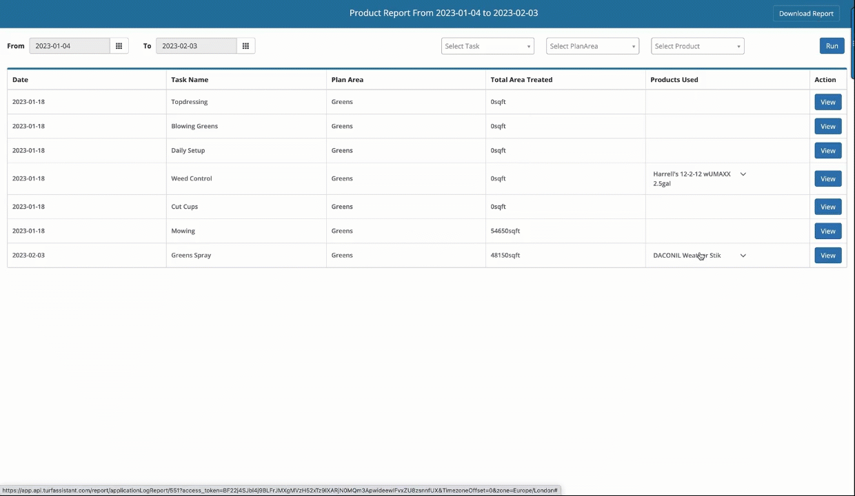 application-report-spray-record-filters
